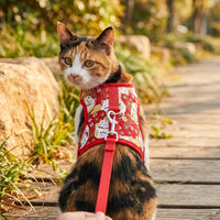 Cat Vest Harness and Leash Set, Polyester Walking Gear with Non-Retractable Harness Leash, Outdoor Chinese New Year Cat Supplies for M L Sizes