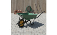 Single-Wheel Wheelbarrow with Metal Frame Deep-Tray Wheelbarrow Easy Maneuverability Hand Cart Heavy-Duty for Gardeners, Farmers, Garden, Yard, Orchard