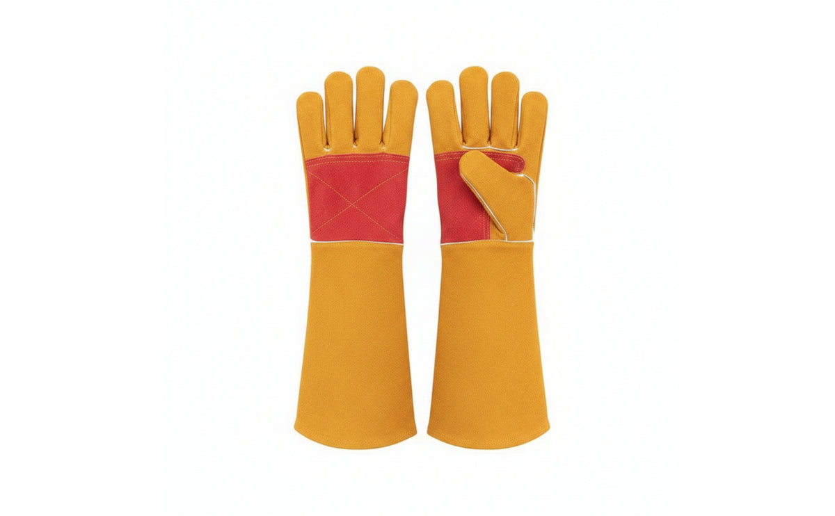 Reinforced Palm Leather Gloves with Gauntlet Cuffs Heavy Duty Bite Resistant Gloves Long-Lasting Thick for Animal Handlers, Pet Trainers, Dog Groomers