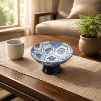 Blue and White Pedestal Bowl Easy to Clean Pedestal Dessert Plate