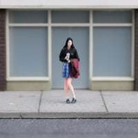 1/64 Scale Girl Figurine 3D Printed Plaid Skirt Girl Miniature Resin Material