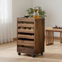 Wooden Tea Cabinet Solid Wood Organizer Cart Glass Panel Multi-drawer Rolling Cabinet Aesthetic Construction Suitable for Collectors Living Room Home Office