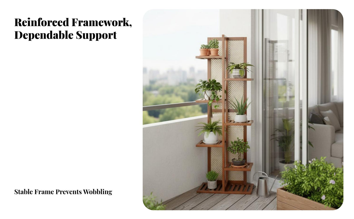 Space-Saving Multi-Tier Plant Stand Stable Structure Multi-Tier Plant Shelf Sturdy Construction Wooden Flower Pot Rack Versatile Use for Apartment Dwellers, Homeowners, Decorators, Balcony, Indoor, Living Room, Bedroom