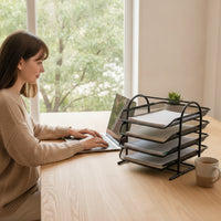 File Tray Rack Four-Tier Desk File Organizer Open-Wire for Study Room, Students