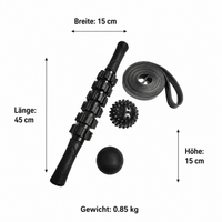 Fascia roller and fascia ball set, black rubber muscle massager, ideal for athletes and trigger point massage