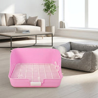 Pink Bunny Litter Tray with Splash Guard, Bunny Litter Box with Drawer and Removable Grate, 28x23x15cm Corner Pan for Small Animals