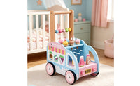 Wooden Ice Cream Pusher Multifunction Ice Cream Pusher Educational Learning Walking Toy for Young Children, Infants, Indoor, Playroom