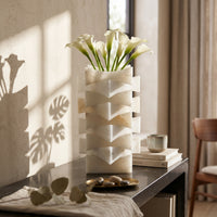 Decorative Stone Vase Beige Veining Geometric Vase Flat Base for Tabletop Display