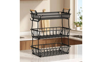 3-Tier Fruit Basket Wire Mesh Three-Tier Fruit Basket Stable Kitchen Organizer with Hooks for Pantry