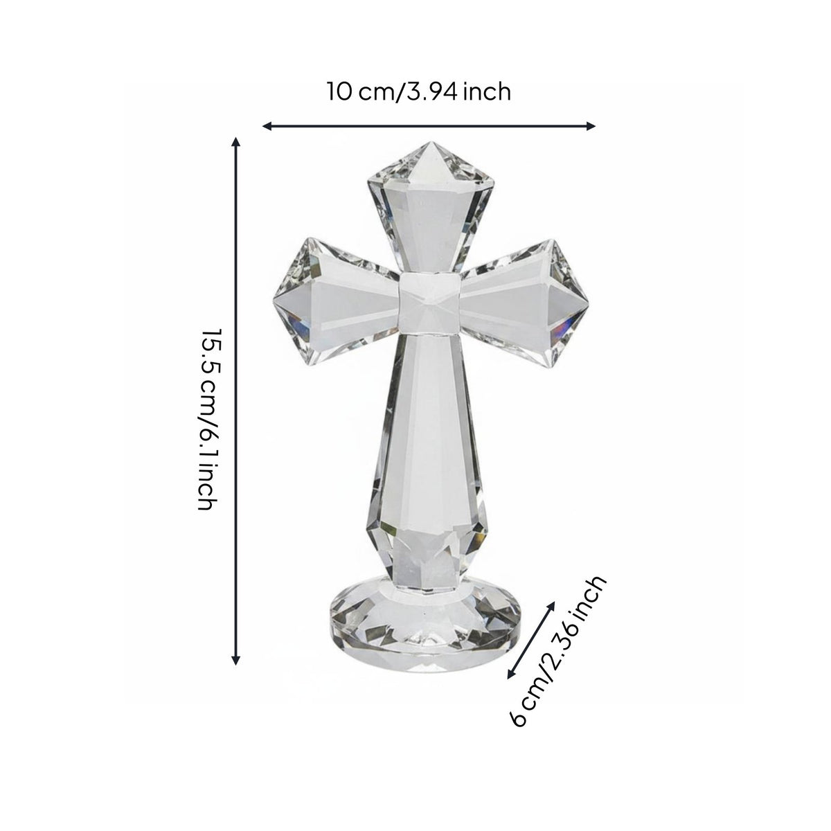 Clear Crystal Cross Ornament Geometric Cut Faceted Crystal Cross Polished