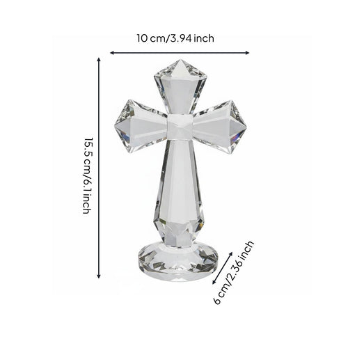Clear Crystal Cross Ornament Geometric Cut Faceted Crystal Cross Polished