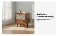 Rattan accent Nightstand natural simplicity aesthetic look Wicker Front End Table handmade Single Drawer Storage for homeowners