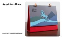 2026 Desk Calendar, Leather Stand, Monthly Planner, Business Promo, Office, Zodiac Horse