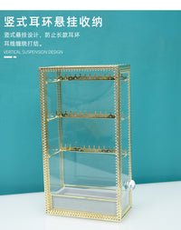 European Style Gold-Trimmed Transparent Glass Jewelry Box for Earrings, Rings, Necklaces, Princess Jewelry Display Stand