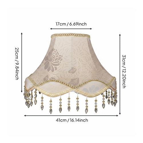 European Regal Lighting Design Shade Retro Design Beaded Textile Lampshade Floral Pattern Lighting Accessory for Bedroom, Living Room