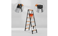 Compact Step Ladder with Tool Pouch Portable Double-Sided Ladder Sturdy Step Stool with Tool Bag Stable for Renters, Kitchen