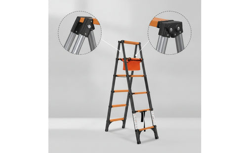 Compact Step Ladder with Tool Pouch Portable Double-Sided Ladder Sturdy Step Stool with Tool Bag Stable for Renters, Kitchen