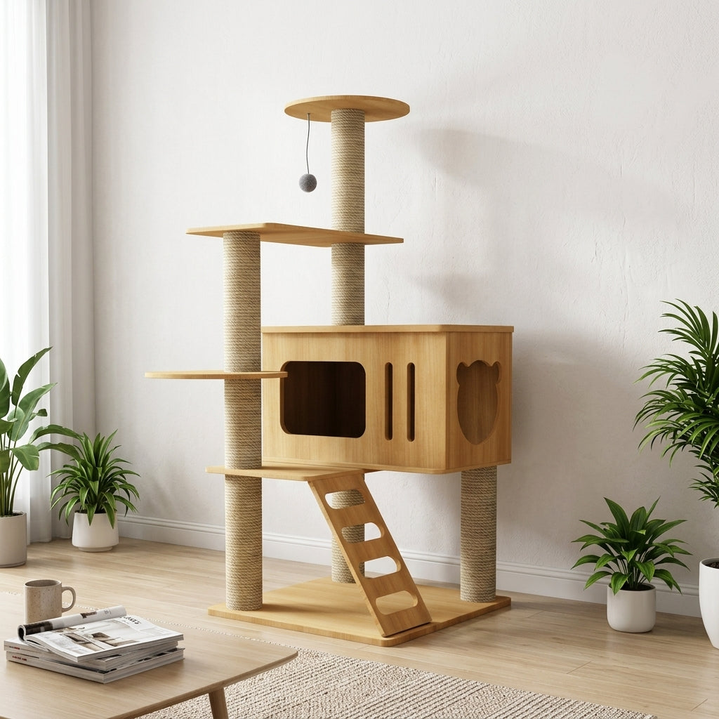 Five-Tier Indoor Cat Activity Center, Multi-Level Climbing Frame Featuring Condo Scratching Posts, Large Adult Cats 20kg Maximum Load
