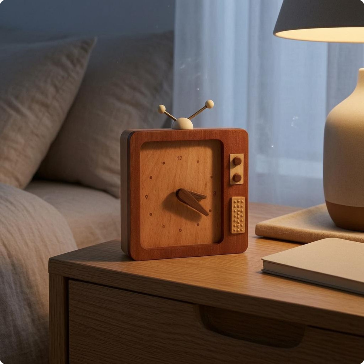 Wooden Alarm Clock Warm Brown Retro Desk Clock Analog Dial Table Decoration