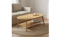 Two-Tier Wooden Tea Table Rounded Corners Mid-Period Modern Coffee Table Heavy Duty Living Room Furniture for Reception Area
