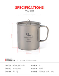 450ml Outdoor Pure Titanium Cup Portable Cup Foldable Camping Cup with Lid