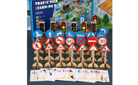 Learning Traffic Sign Set with Play Mat Educational City Play Set Wooden Playset Compact for Children, Toddlers, Playroom