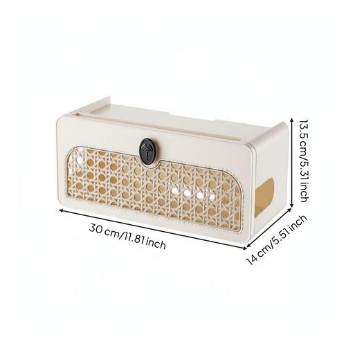 Desktop Cable Organizer Accessible Top Slot Hard-Shell Cable Box Woven-Design