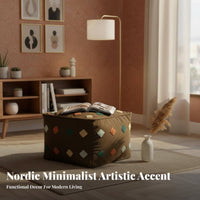 Square Boucle Ottoman Nordic Design Embroidered Cube Seat Comfortable