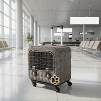 Wicker Feline Carrier Woven Pet Trolley Case Easy to Clean for Airline