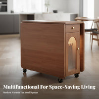 Rolling Gateleg Table with Folding Chair Storage Modern Minimalist Design Wheeled Drop-Panel Table Set Expandable Versatile