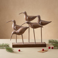 Wood Base Bird Ornament Rustic Metal Stem Bird Decor Distressed Room Decoration