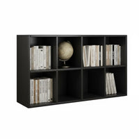 Black Grid Bookcase Multipurpose Modular Cube Storage Organizer with Engineered Wood Material and Open Design Suitable for Renters Homeowners Balcony Bedroom Entryway