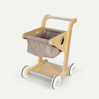 Toddler Wooden Push Cart Lightweight Push Cart with Cloth Basket Safe Wooden Baby Stroller Smooth for Playroom