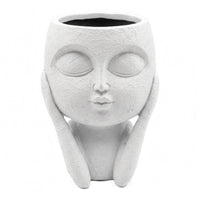 Girl Figure Planter Matte Finish White Resin Planter Anti-Slip Pads