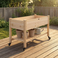 Wooden Garden Planter Box Slatted Shelf Raised Garden Bed uncoveredTop