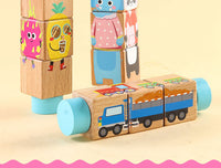 Rotating Building Blocks Puzzle for Kids Ages 3-6, Wooden Educational Toy