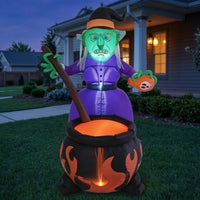 Built-in LEDs Halloween Inflatable Witch and Pot Spooky Witch and Pot Inflatable Giant Yard Decoration Scary for Garden
