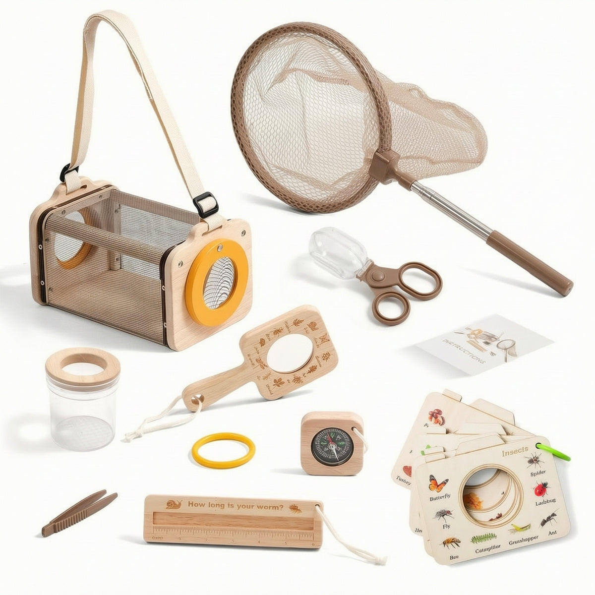 Educational Observation Kit with Net Portable Catching Kit Wooden Tweezers Clear for Nature Lovers, Toddlers