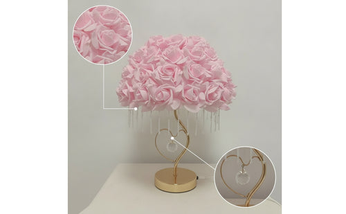 Decorative Rose Lamp with Crystal Beads Floral Rose Lamp Romantic Ambient for Girls, Teens, Bedroom, Nightstand, Vanity
