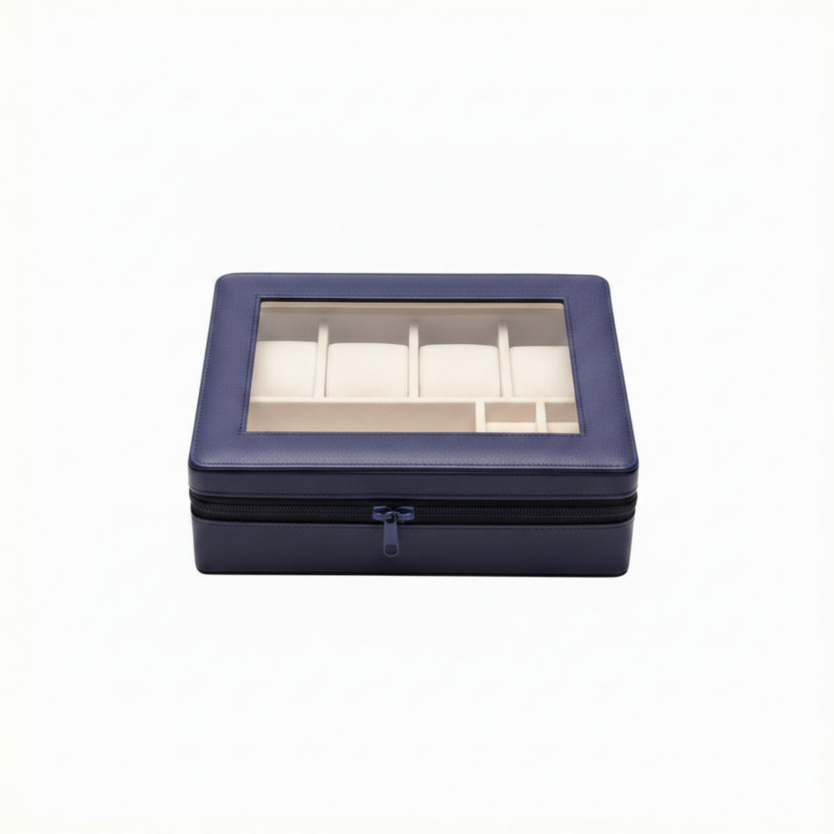 Transparent Window Watch Storage Organizer Zippered Watch Storage Box Multi-Compartment Jewelry Organizer Box Lined Interior for Dresser, Closet