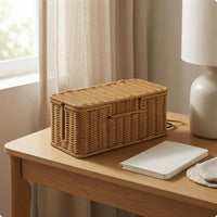 Rattan-Cord-Hider Box Desktop Lidded Cable Box Decorative Handwoven Cord Hider