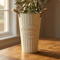 Iron Flower Planter Weathered Finish Home Decor Ribbed Detailing