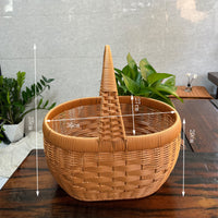 Rattan-Look Woven Storage Basket with Handle and Lid for Shopping, Outdoor Picnic, Gifts, Vegetables, and Fruits