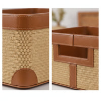 Basketweave Storage Container Basket Rectangular Storage Basket with Handles Reinforced for Lavatory, Vanity, Home Office