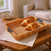 Hand Woven Tray with Handles Handwoven Woven Serving Tray Easy to Clean for Home