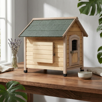 Wooden Dog House Elevated Floor Gabled Rooftop Dog House Slatted Construction for Indoor