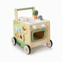 Multifunctional Baby Push Toy with Kitchen Toy Educational Toy Kitchen with Wheels Sensory Wooden Activity Push Toy Sturdy for Toddlers, Nursery, Daycare