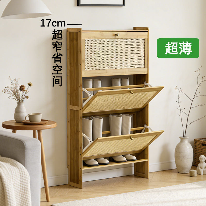 Bamboo Rotating Shoe Rack with 3 Doors, Space-Saving Entryway Cabinet