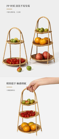 Rattan Weave Fruit Basket, Multi-layer, for Nuts and Snacks, Plastic, Pastoral Style