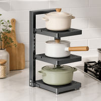 Three-Layer Pot and Pan Rack, Adjustable Cookware Storage Unit, Carbon Steel Pan Organiser for Kitchen Countertop, No Assembly Required